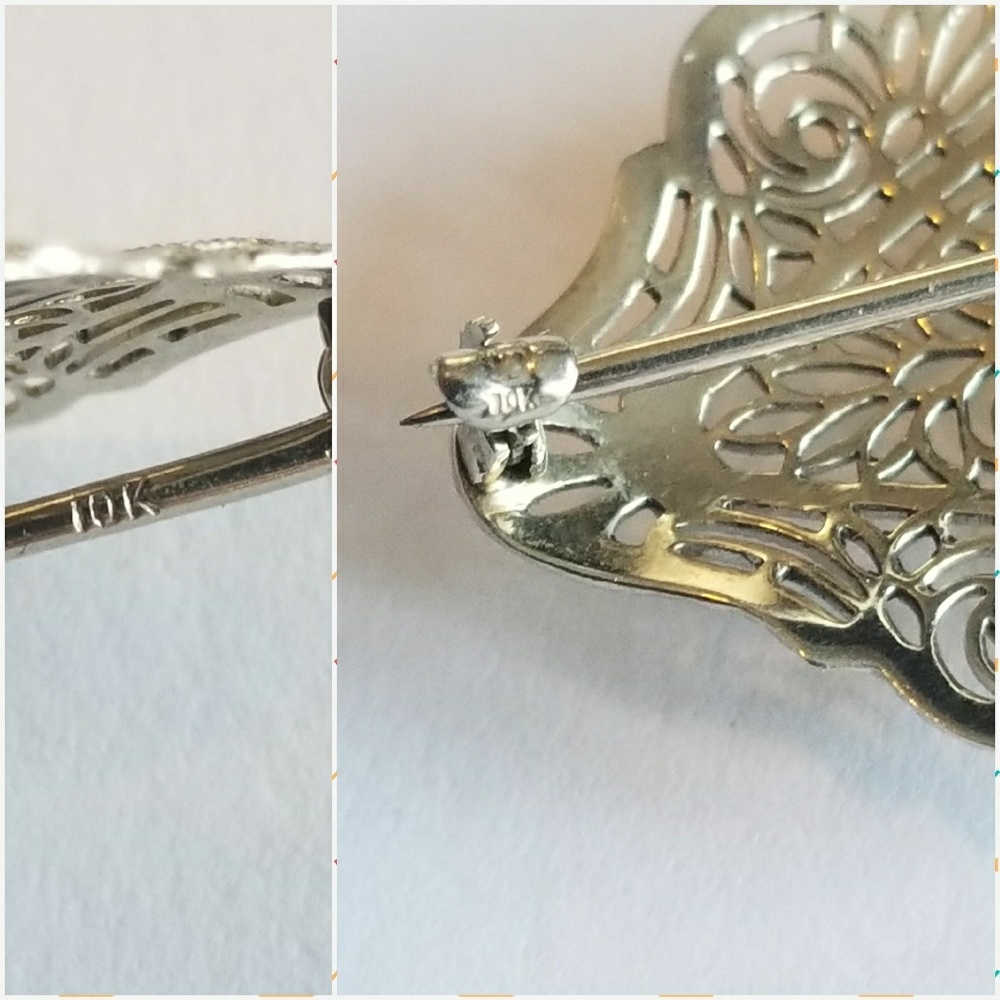 Relisted -Vintage 10k gold Jade brooch pin white Art Nouveau - Picture 4 of 8